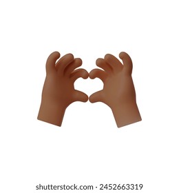 Handmachen Herzform Geste 3D Vektorgrafik Symbol. Cartoon niedliches Liebessymbol, Valentinstag romantische Clip-Kunst. Realistische Rendering-Illustration von Afro-Handfläche und -Finger Gesten Gefühle Emoji