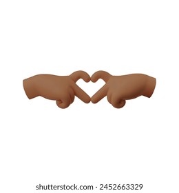 Hands making heart shape gesture with index and middle fingers 3D icon. Vector cartoon love symbol. Realistic render illustration of afro fingers gesture romantic emoji. Sign of friendly gesture