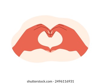 Hands making heart shape gesture vector flat illustration. Cartoon African couple hands love symbol, romantic human arm gesture emoji icon. Sympathy and appreciate sign