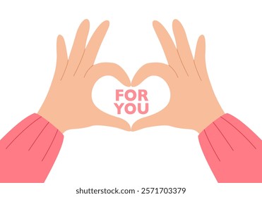 Hands making heart shape with text for you designed for Valentine’s day, love, help, support concept.