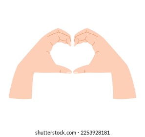 Hands making a heart shape with their fingers. Vector isolated cartoon illustration.
