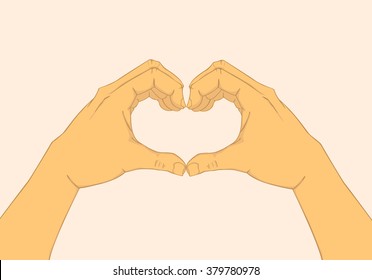 Hands making a heart shape. Vector and illustration