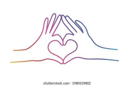 Hands making heart sign. Graphic design from colored lines.