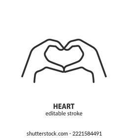 Hands making heart sign line icon. Hands in heart form vector symbol. Editable stroke.