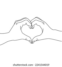 Hands making heart sign simple line drawing vector illustration isolated on white background.Beautiful hands with copy space. Love concept with hand gestures.