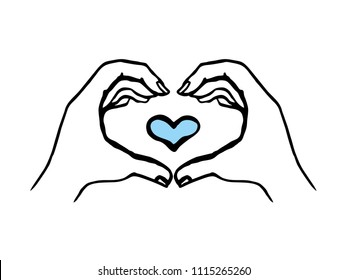 Hands making heart sign. Symbol of the heart and love. Hand-drawn isolated vector illustration.