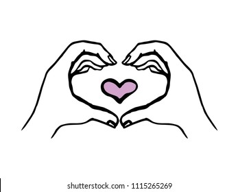 Hands making heart sign. Symbol of the heart and love. Hand-drawn isolated vector illustration.