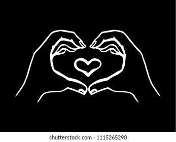 Hands making heart sign. Symbol of the heart and love. Hand-drawn isolated vector illustration.