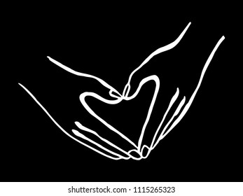 Hands making heart sign. Symbol of the heart and love. Hand-drawn isolated vector illustration.