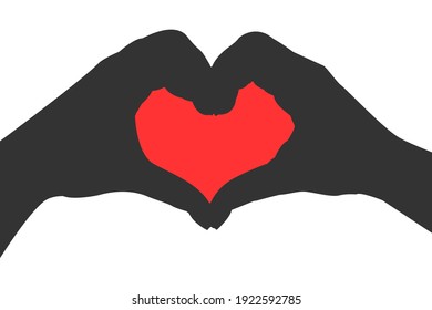 Hands making heart sign.Grey hands on a white background with a red heart .Concept of love,Valentines day ,vector illustration in EPS 10