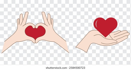 Hands making heart symbol icon. Variety finger heart line icons set. Hand with love icon vector illustration. Design of Variety.