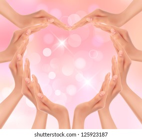 Hands making a heart. Valentine's day background. Vector illustration
