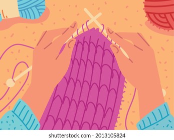 hands making knitwear handcraft cartoon