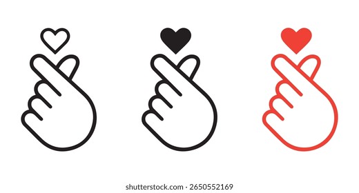 Hands making mini heart symbol icon. Mini finger heart line icons set. Hand with love icon vector illustration.
