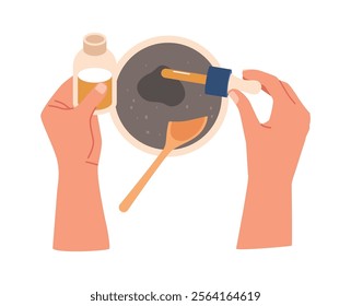 Hands making natural oil vector illustration