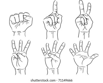 hands making the numbers - 0 to 5 - vector