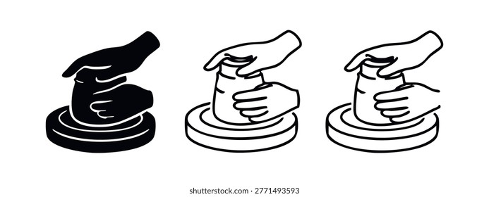 Hands Making Pottery on a Wheel Icon Set