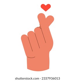 Hands making sign heart by fingers vector flat illustration. Finger Heart Symbol. Message of love hand gesture