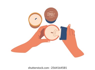 Hands making wax candles vector illustration