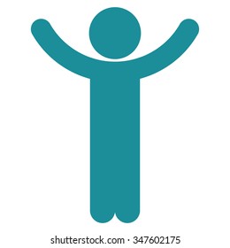 Hands Up Male Person Vector Icon. Style Is Flat Symbol, Soft Blue Color, Rounded Angles, White Background.