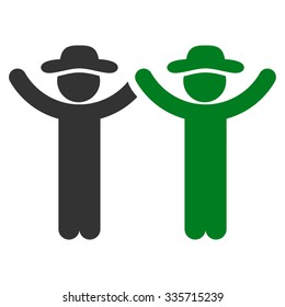 Hands Up Male Persons vector icon. Style is bicolor flat symbol, green and gray colors, rounded angles, white background.