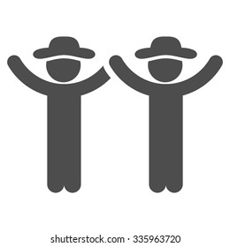 Hands Up Male Persons vector icon. Style is flat symbol, gray color, rounded angles, white background.