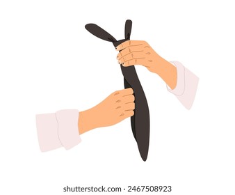 Hands of man with basic nail design isolated on a white background. Male manicure concept. Mantying ties. Elegance male daily routine. Non-colors manicure, trendy nails. Vector illustration.