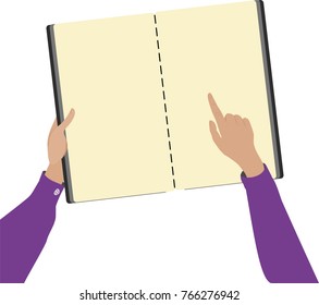 the hands of the man reading a book