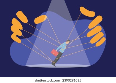 Hands manipulating and controlling businessman with strings