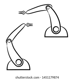 The hands of manipulators of the robot from the contour black brush lines different thickness on white background. Vector illustration.