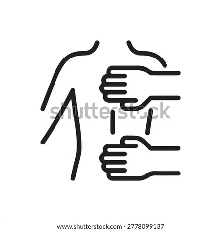 Hands massaging back, linear icon. Body therapy and relaxation treatment. Line with editable stroke.
