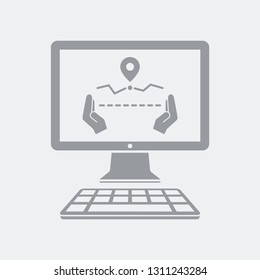 Hands measuring distance on computer page