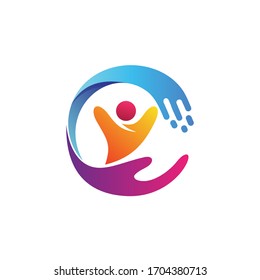 Hands in medical care logo design
