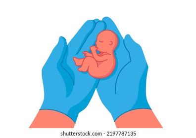 Hands in medical gloves holding a newborn baby vector illustration