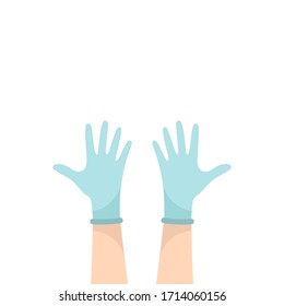 Hands in the medical gloves isolated on white background. Vector illustration 