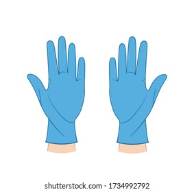 Hands in medical gloves. Vector flat style illustration isolated on white background