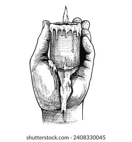 Hands With Melted Wax Engraving Pen and Ink Vintage Vector illustration