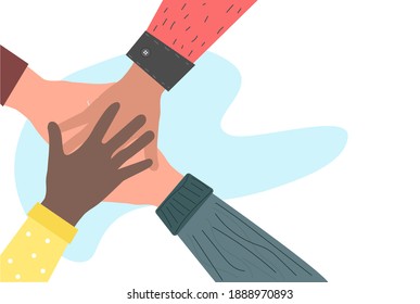 Hands of men of different nationalities together. The concept of brotherhood, masculine strength, the unity of all races. Completion of the transaction.
