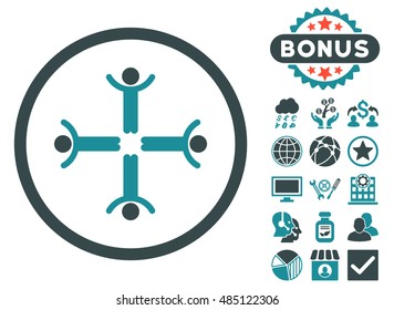 Hands Up Men icon with bonus pictures. Vector illustration style is flat iconic bicolor symbols, soft blue colors, white background.