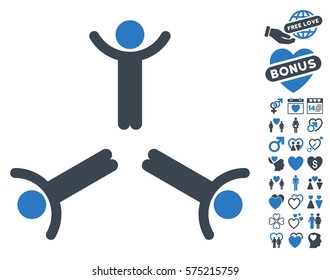 Hands Up Men pictograph with bonus amour clip art. Vector illustration style is flat rounded iconic smooth blue symbols on white background.