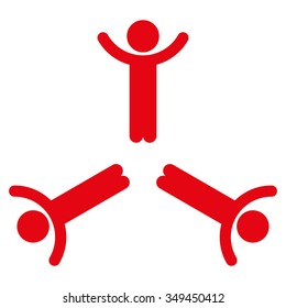 Hands Up Men vector icon. Style is flat symbol, red color, rounded angles, white background.