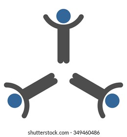 Hands Up Men vector icon. Style is bicolor flat symbol, cobalt and gray colors, rounded angles, white background.