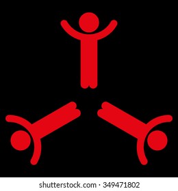 Hands Up Men vector icon. Style is flat symbol, red color, rounded angles, black background.