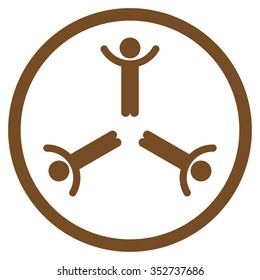 Hands Up Men vector icon. Style is flat circled symbol, brown color, rounded angles, white background.