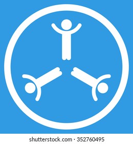 Hands Up Men vector icon. Style is flat circled symbol, white color, rounded angles, blue background.