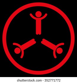 Hands Up Men vector icon. Style is flat circled symbol, red color, rounded angles, black background.