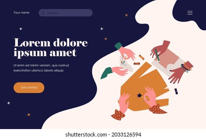 Hands mending clothes and sewing with needle. Sock, fancywork, thread flat vector illustration. Embroidery and handcraft concept for banner, website design or landing web page