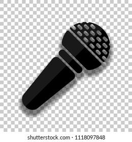 Hands microphone icon. Black glass icon with soft shadow on transparent background