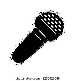 Hands microphone icon. Black ink with splashes on white background