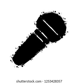 Hands microphone icon. Black ink with splashes on white background